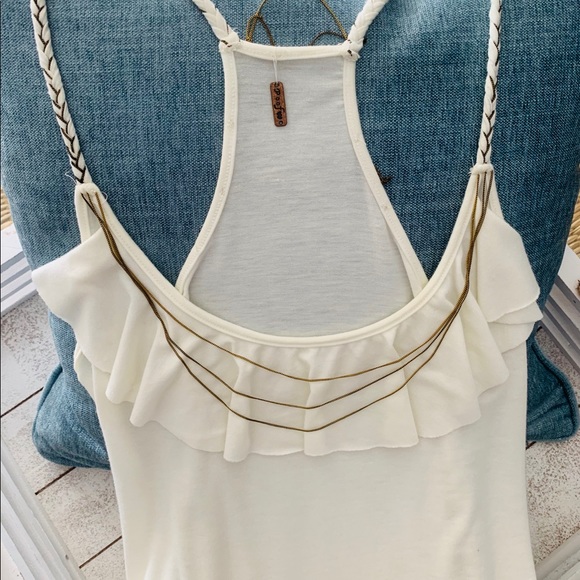 Women’s Poof! creme ruffle tank top - Picture 2 of 6